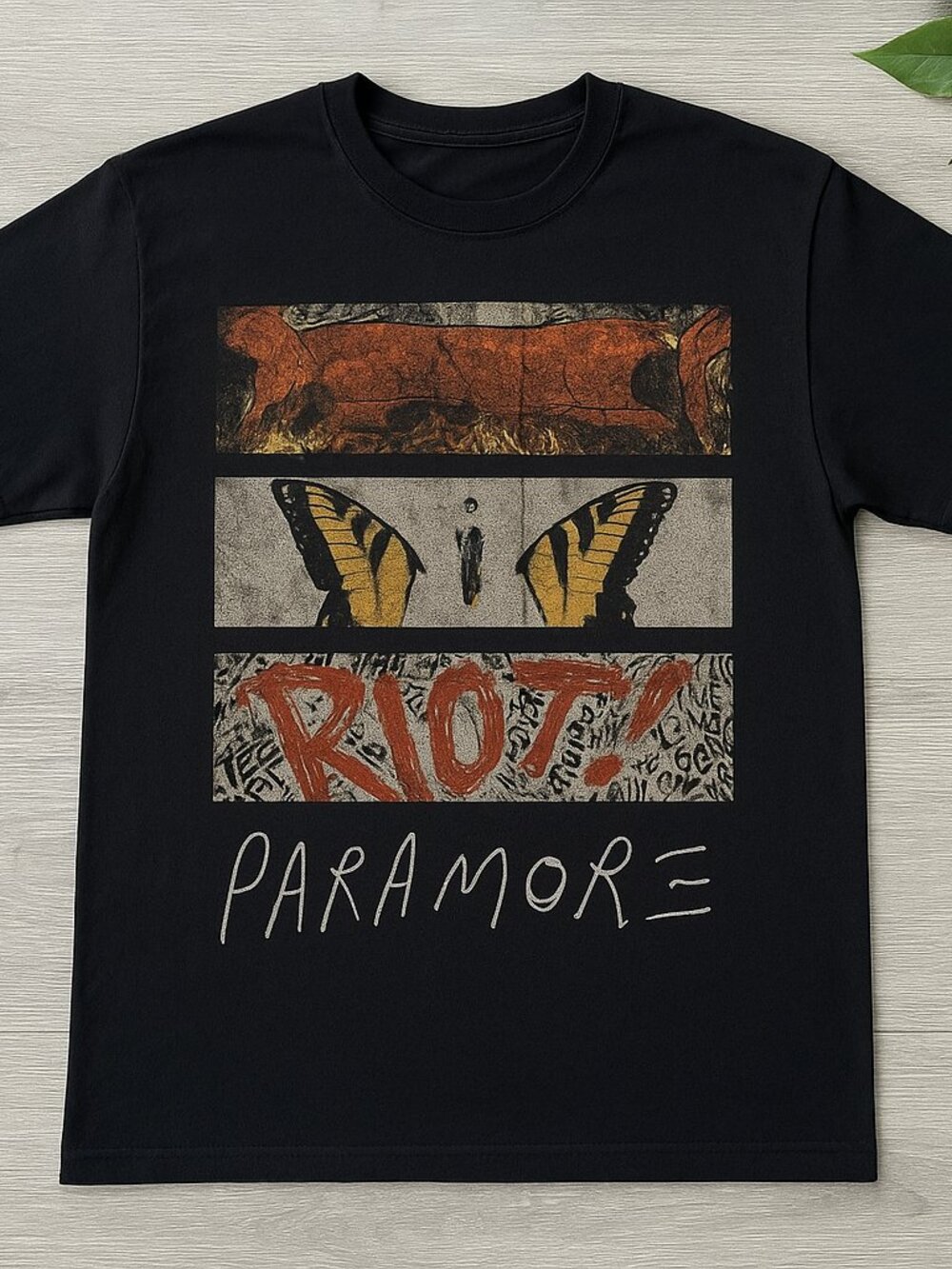 Paramore Riot Butterfly Graphic Tee Black Alternative Rock Band Shirt